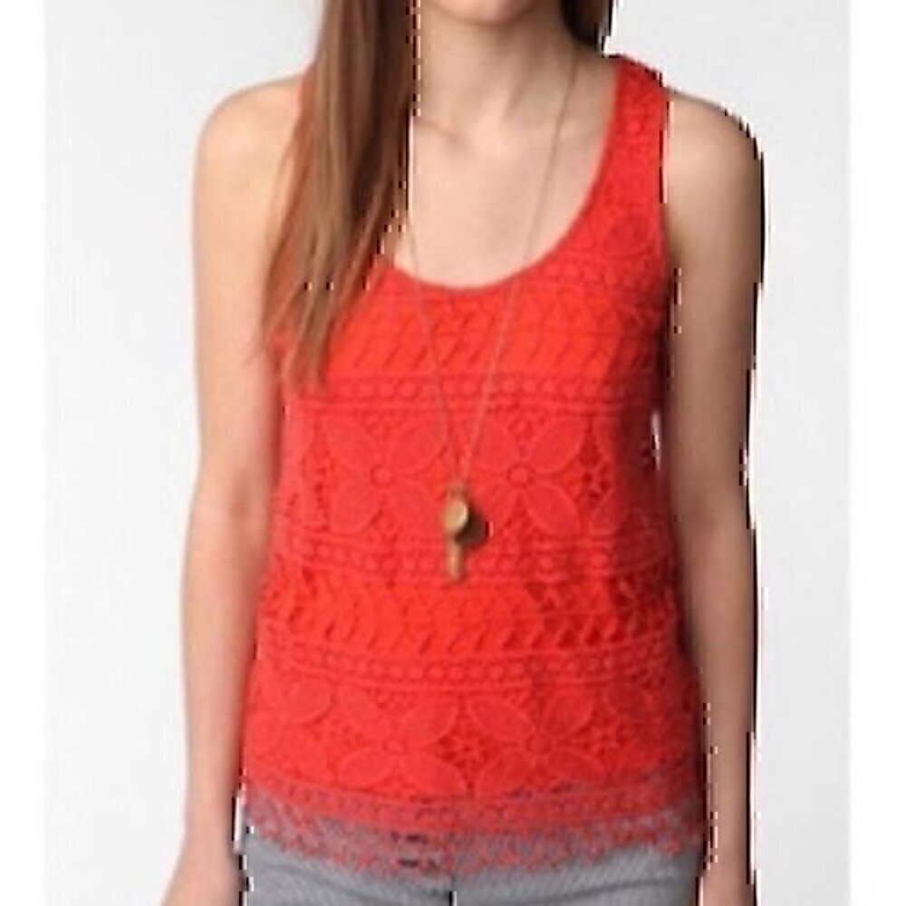 URBAN OUTFITTERS TIKIRANI Crocheted Camisole Crochet Tank Top Lace Coral Red S